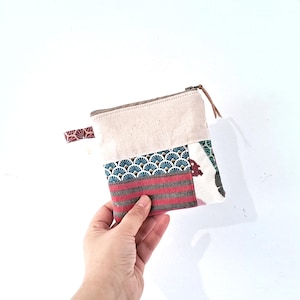 Sacchetto per tamponi, custodia per assorbenti igienici, mini borsa per cosmetici, piccola borsa con cerniera, borsa fatta a mano, borsa con onda giapponese, borsa patchwork