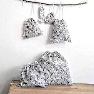 Cotton Drawstring Bag: Handmade present bags, Grey Pouches, gift bags, bulk bag, reusable gift wrap, food bags, cotton pouch,storage bags,YK