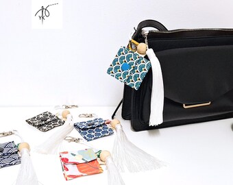 Bag charms, bag charm pouch with long tassel, decorative zip pull, handmade functional keyring, Purse Accessory