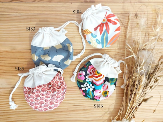 Round Pouch Jewellery Bag Sac Pochon Medium Handmade Cotton Fabric Drawstring Bag Floral Modern Gift Bags Ecru Beige Natural Bags Circle Etsy