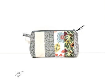 Trousse de maquillage, trousse à maquillage en patchwork fait main, trousse de maquillage à rayures en coton unique en son genre