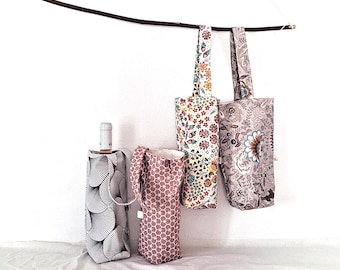 Weingeschenktasche: Weintragetasche aus Stoff, Flaschentasche aus Baumwolle, wiederverwendbare Geschenktasche, Blumenmuster