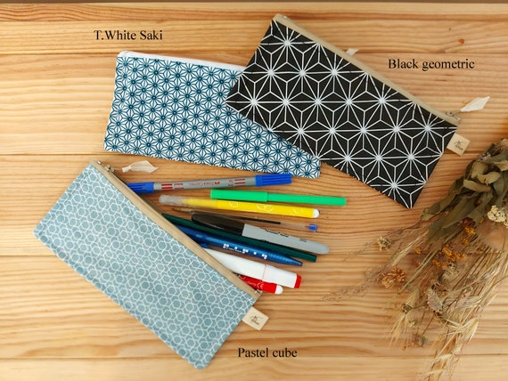 Pencil Case, Long Pouch, Zip Pouch, Geometric Print Pencil Case