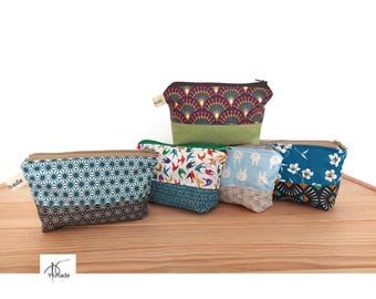 Small Cotton Cosmetic bag: Handmade Water Resistant Makeup Bag small size for handbag, floral cosmetic pouch, small makeup pouch