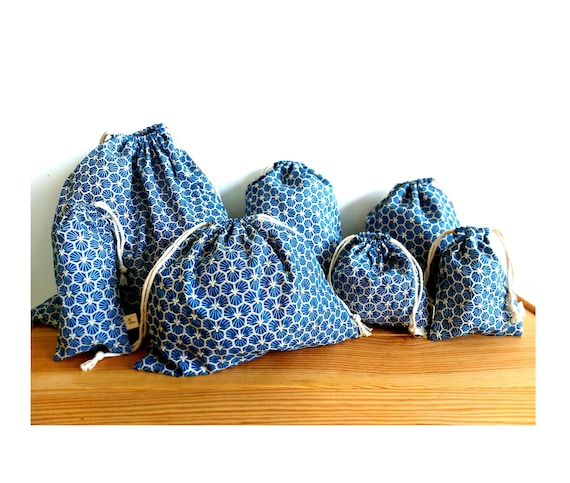 Cotton gift bags, Navy pouch, blue Cotton drawstring bag, reusable present wrap gift wrap, pochon cadeau, Sacs pochon, bulk bag, present bag