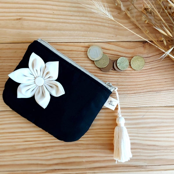 Porte Monnaie, flower card purse, flower coin purse, coin purse,coin pouch - cotton fabric purse - card holder - card purse small zip pouch