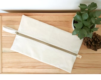 Minimalist Ecru Cotton Diaper Pouch, Water Resistant Nappy Bag