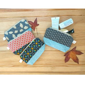 Mini trousse à maquillage, petite trousse à maquillage, trousse de maquillage en coton, doublure en coton enduit résistante à l'eau, petite pochette zippée, pochette en tissu de coton