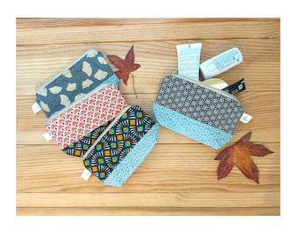 Mini cosmetic pouch, small cosmetic bag, cotton makeup pouch, coated cotton water resistant lining, small zip pouch, cotton fabric pouch