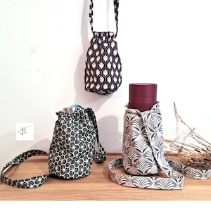 Bolso bandolera de algodón hecho a mano para botellas, portabotellas de agua, portabebidas para adultos y niños.