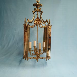 Early 20th century large brass decorative hall lantern 13&quot;