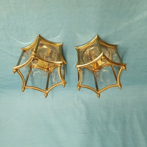 Pair of hexagon shaped ceiling lights with concave glass