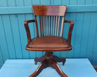 Antique Edwardian Rise and Fall Swivel Office Desk Chair