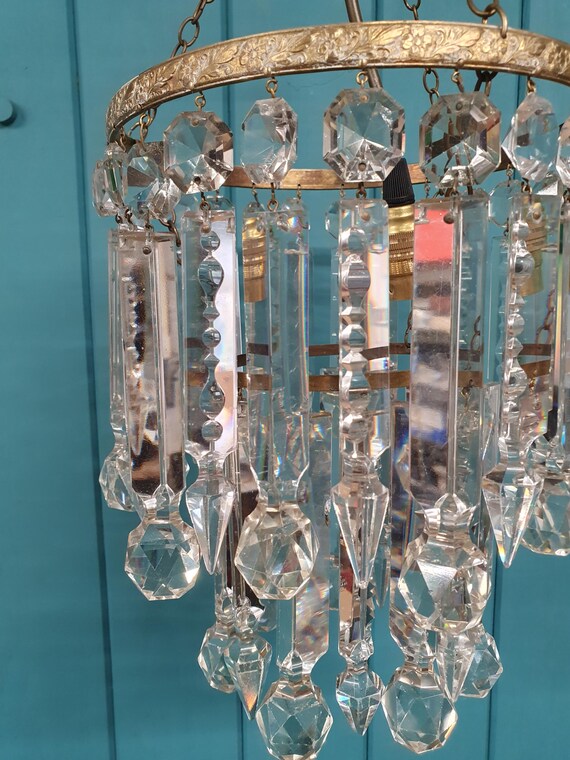 20 世紀初頭の光沢のあるシャンデリア 9 インチ - Etsy 日本