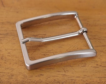 40 mm - Satin silver belt buckle for men, light and thin, made in Italy.