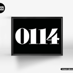May include: Black and white print of the number 0114 in a bold, modern font. The print is framed in a black frame.