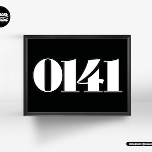 May include: Black and white print of the number 0141 in a bold, modern font style. The print is framed in a black frame and displayed against a white background.