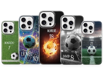 Soccer Phone Case Personalized Football Cover for iPhone 17 pro max 16e 15 14 13 12 XR Samsung S26 S25 S24Fe S23 A57 A37, Pixel 10