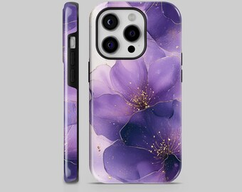 Paarse bloem stoer telefoonhoesje bloemen hoes voor iPhone 17 Pro max 16e 15 plus 14 13 12 11, pixel 10/9 Pro XL Samsung S25 S24 S23 A56 A36