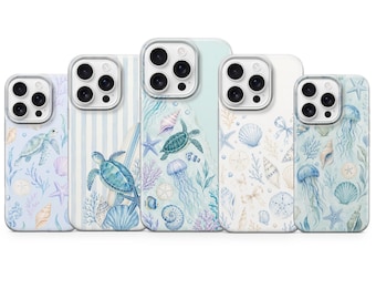 Sea Turtle Phone Case Coastal Seashell Cover for iPhone 17 pro max 16e 15  14 13 12 11 XR 8, Samsung S26 S25 S24Fe S23 A57 A37 A16, Pixel