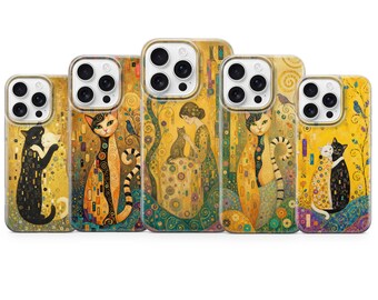 Cat Phone Case Gustav Klimt Art Inspired Cover for iPhone 17 pro max 16e 15 14 13 12 11 XR, Samsung S26 S25 A57 A37 A17, Pixel 10