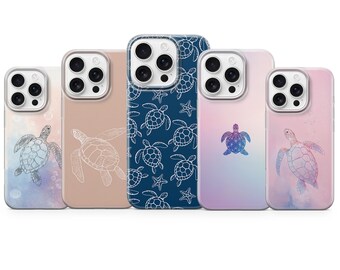 Minimalist Turtle Phone Case, Soft TPU Gel Ocean Cover, Pastel Line Art Design for iPhone, Samsung, Pixel