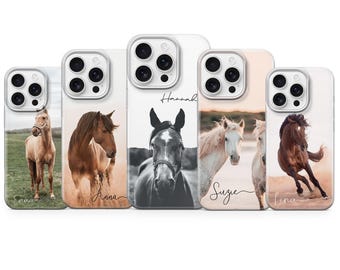 馬好きのための名入れスマホケース、乗馬好きのためのカスタムネーム入りギフトカバー（iPhone、Samsung、Pixel対応）