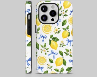 Lemon Phone Case Blue Bow Coquette Cover for iPhone 17 Pro max 16e 15 plus 14 13 12 11, Pixel 10/9, Samsung S25 S26 S25 A56 A16