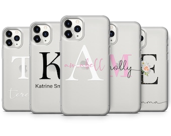 Custom Initial & Name Phone Case Clear Personalized Monogram cover for iPhone 16 15 14 13 12 11 XR 7 8 Samsung S25 S21 S22 S23 A55 A35 Pixel