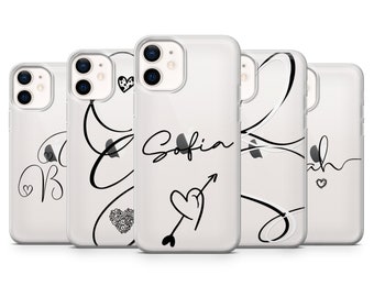 Personalized Name Heart Phone Case Clear Monogram name Cover for iPhone 16 15 pro 14 13 12 11 XR 7 8 Samsung  S25 S24 S22 A54 A55 A35 Pixel