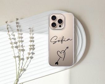 Personalized Name Heart Phone Case Clear Monogram name Cover for iPhone 16 15 pro 14 13 12 11 XR 7 8 Samsung  S25 S24 S22 A54 A55 A35 Pixel