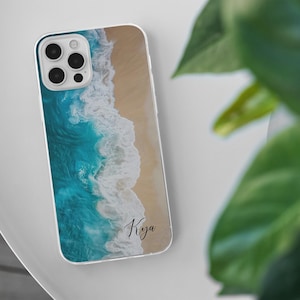 Personalized Ocean Beach Phone Case Custom name cover for iPhone 16 15 14 13 12 Pro 11 XR 8 7 Samsung  S24 S23 S22 A55 A35 A54 S21 Fe Pixel