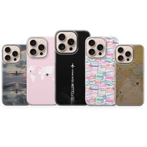 Funda de viaje para teléfono con mapa, sellos de pasaporte y avión para iPhone 16 Pro Max 15 14 13 12 11 XR 8, Samsung S25 S24 S23 A54 Fe A56 A16 Pixel 9