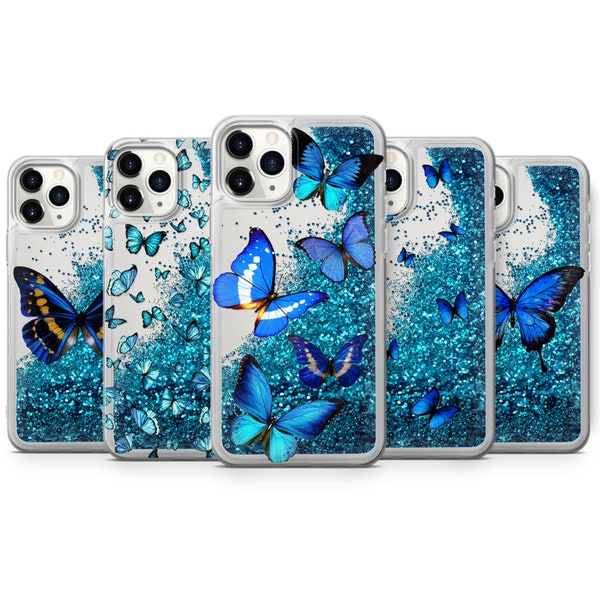 Insekten Handyhülle, glänzend schimmernde, blau glänzende Glitzerhülle für iPhone 15, 14 Pro max, 13, 12 mini, 11, XR, 7, 8, 6, 6s, SE 2020, X, XS