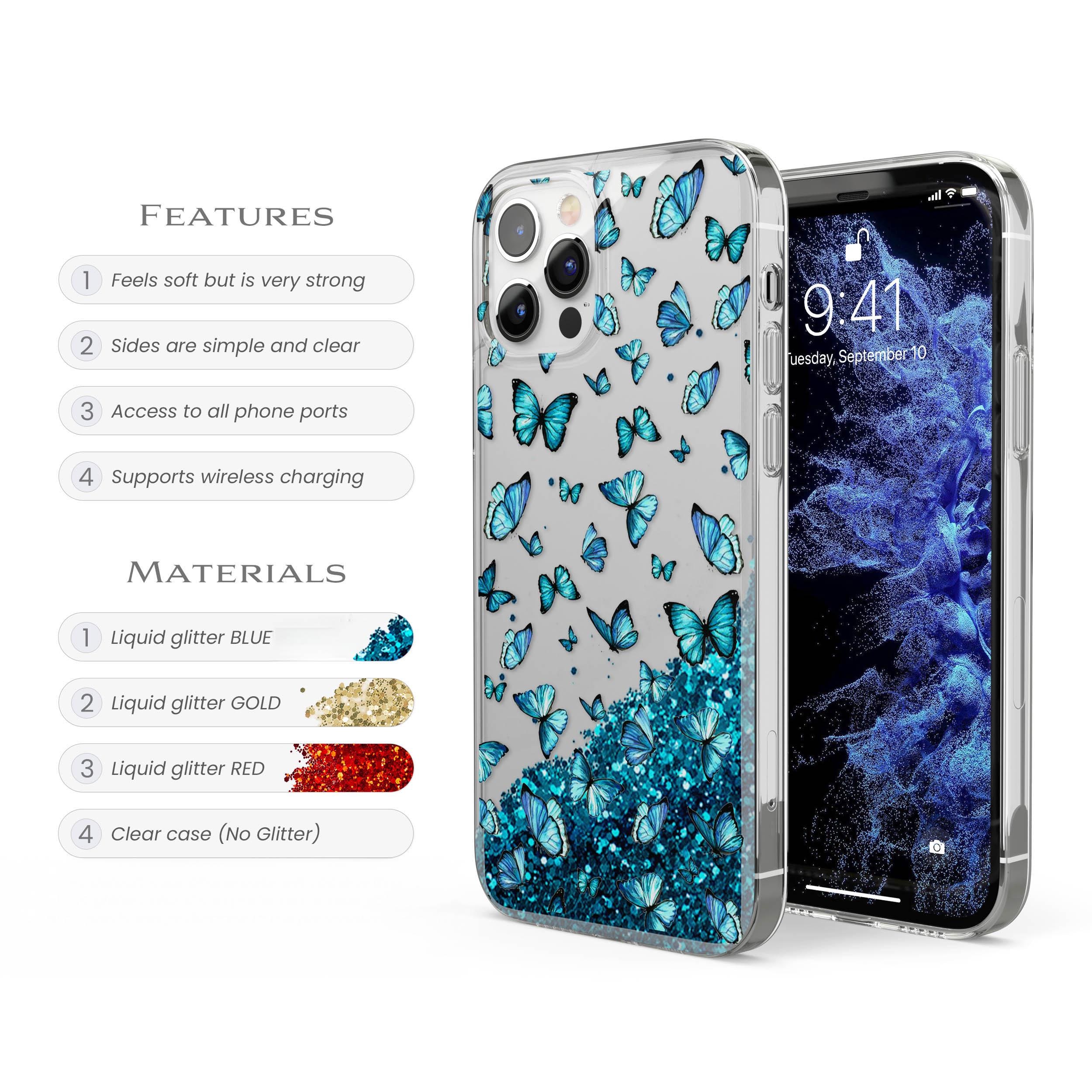 Transparente IPhone 15 Pro Hülle Mit Blauen Schmetterlingen – Stoßfest, TPU, Für Frauen & Mädchen
