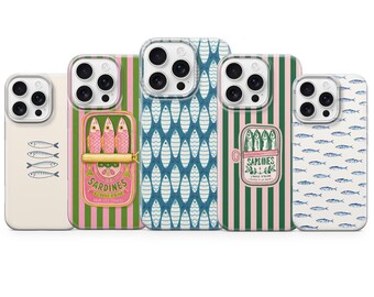 Sardine Tin Phone Case Retro Fish Mediterranean Cover for iPhone 17 pro max 16e 15 14 13 12 11 XR, Samsung S26 S24 Fe S23 A17 A57 A37, Pixel