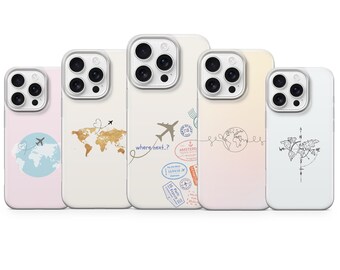 Minimalist Travel Phone Case Aesthetic World Map Cover for iPhone 17 pro max 16e 15 14 13 12  11 XR, Samsung S26 S25 S24 S23 A57 A37, Pixel