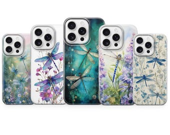 Funda de teléfono con diseño de libélula y diseño floral para iPhone 17, Air 16e, 15 Pro Max, 14, 13, 12 Pro, 11, XR, 8, Samsung S25, S24Fe, S23, A56, A16, A36 y Pixel 10.