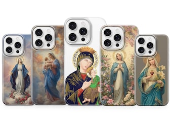 Virgin Mary Phone Case Religious Cover for iPhone 17 pro max 16e 15 Plus 14 13 12 mini 11 XR 8, Samsung S25 S24 Fe S23 A16 A56 A17, Pixel
