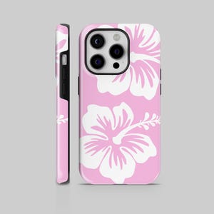 Pink Hibiscus Bloom Phone Case Island aesthetic Tough Cover for iPhone 16 pro 15 14 13 12 11, Pixel 9 Pro XL, Samsung S25 S24 Fe S23 S22 A16