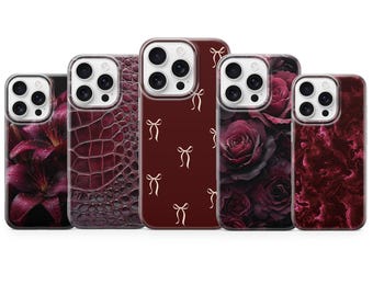 Burgundy Phone Case Dark Red Maroon Cover for iPhone 17 Air 16e 15 pro max 14 13 12 Pro 11 XR 8, Samsung S25 S24Fe S23 A56 A16 A36, Pixel 10