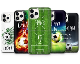 Aangepaste voetbal telefoon geval voetbal gepersonaliseerde cadeau naam nummer voor iPhone 15 14 13 12 11 XR 7 8 Samsung S24 S23 S21 S20 A15 Pixel 8