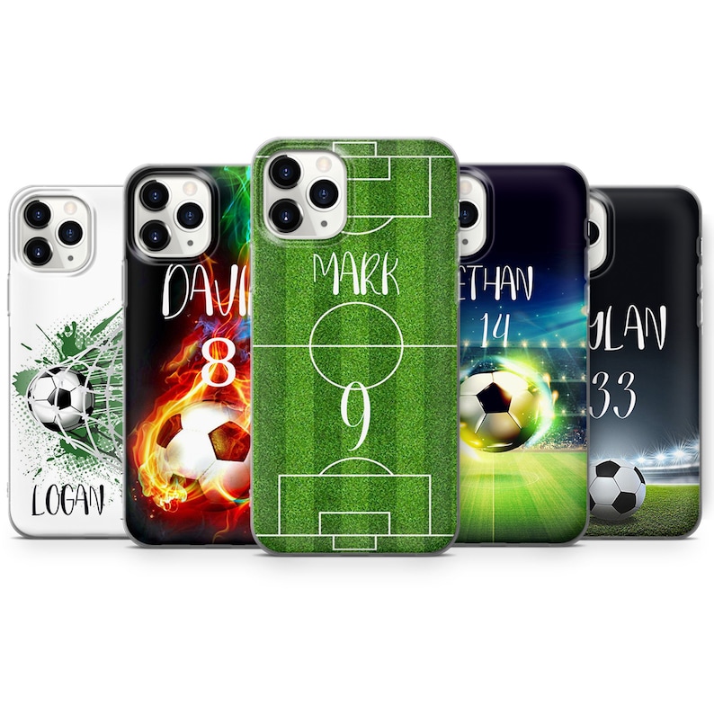 Custom Soccer Ball Phone Case Football Personalized gift Name Number for iPhone 15 14 13 12 11 XR 7 8 Samsung S24 S23 S21 S20 A15 Pixel 8 image 1