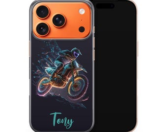 Motocross Phone Case Personalized Dirt Bike Rider Cover for iPhone 17 Pro max 16e 15 plus 14 13 12 mini 11, Samsung S25 S24 A17 A56, Pixel 9