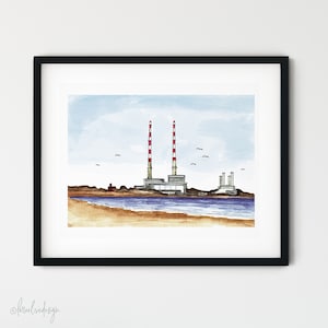 Poolbeg Chimneys Dublin Giclée impressão de belas artes/cartão não revestido, pintura de Dublin, impressão de Dublin, aquarela irlandesa, Irlanda | A5 e A4 disponíveis