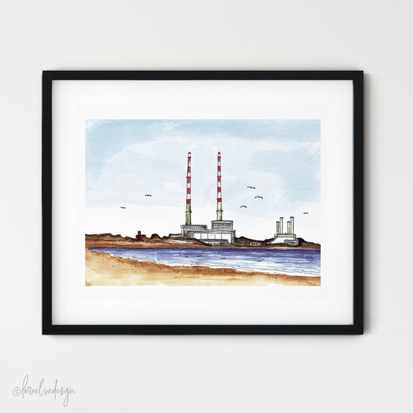 Poolbeg Chimneys Dublin Giclée fine art/uncoated card print, Dublin painting, Dublin print, Irish watercolour, Ireland | A5 & A4 available