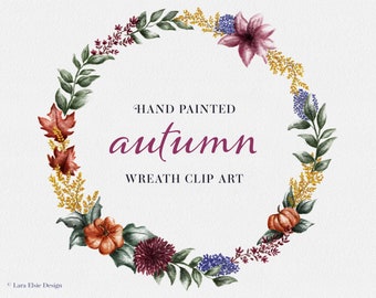 Autumn Wreath clip art, fall pumpkin wreath clip art, watercolour autumn clip art, watercolour wreath, fall clip art, watercolour floral