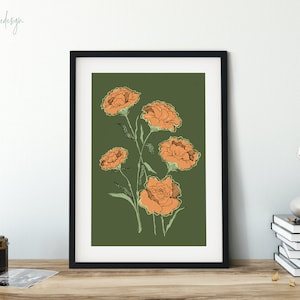 Carnations Giclée Fine Art Print, flower art, flower illustration, wall art, carnation print, flower wall art | A5, A4 & A3 sizes available