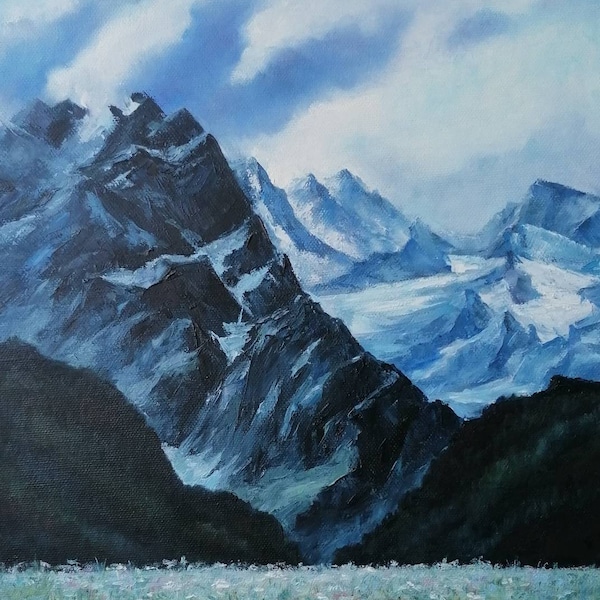 Peinture de montagne Paysage des Alpes huile originale sur toile Peinture alpine art mural de montagne