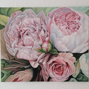 Peony Oil Painting on Canvas Original Floral Art Blush Pink Flowers ...